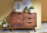 Gfine Sideboard with single door and three drawers made of solid Sheesham wood 88x40x66cm